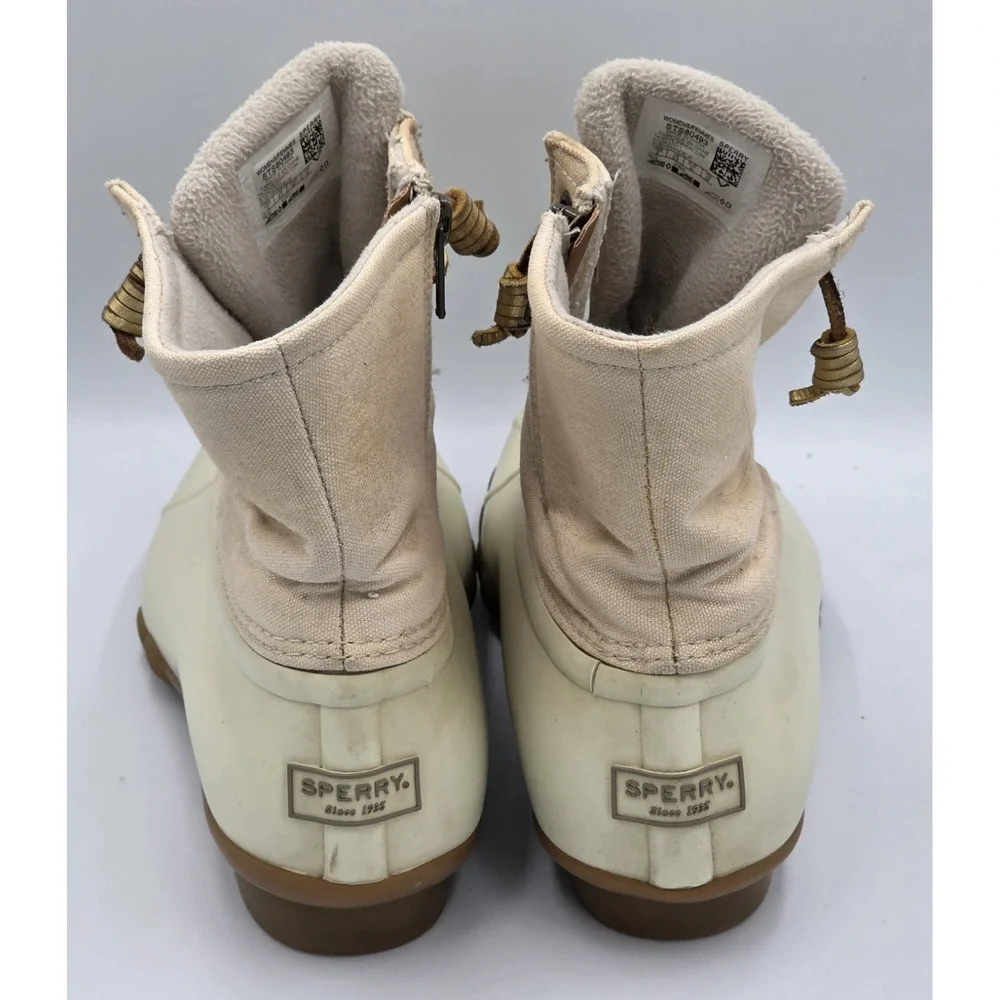 Sperry Waterproof Duck Booties Saltwater Canvas Oat/Gold‎ STS80493 Wmns Size 9